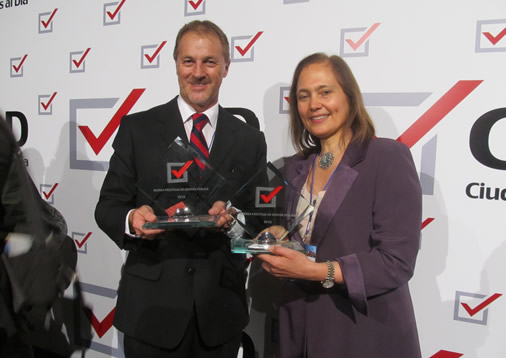 Alcalde Jorge Muñoz recibe premio de manos de Beatriz Boza, directora ejecutiva de Ciudadanos al Día. Alcalde Jorge Muñoz recibe premio de manos de Beatriz Boza, directora ejecutiva de Ciudadanos al Día.