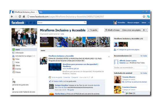 Facebook Miraflores Inclusiva y Accesible es actualizado por un colaborador con baja visión.